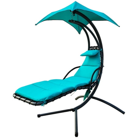 BalanceFrom Hanging Rocking Curved Chaise Lounge Chair Swing  with Cushion, Pillow, Canopy, Stand and Storage Pouch, 330-Pound