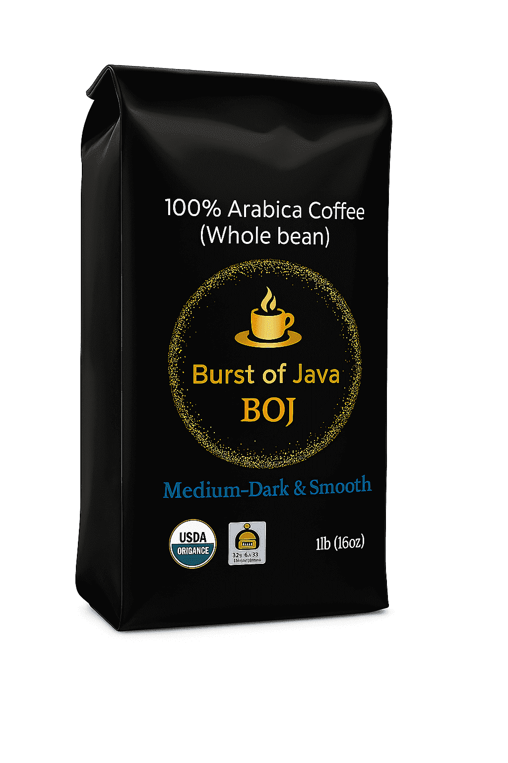 Organic Whole Bean Coffee Medium Dark Roast | USDA Certified Fair Trade 100% Arabica | Small Batch Roasted Low Acid | Burst of Java 16 oz