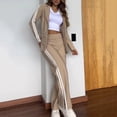 thumbnail image 4 of 2 Pcs/Set Lady Formal Coat Pants Set Turn-down Collar Long Sleeves Jacket Loose Striped Wide Leg Trousers Casual Daily Wear Commuting Outfit, 4 of 8