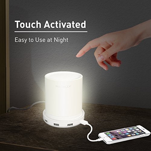 Macally Small Bedside Lamp with USB Port - Smart Touch Lamp with USB Charging Ports - Dimmable Warm White Light - Perfect as LED Bedroom Nightstand Lamp or Bedside Night Light USB Charger - White