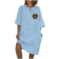 thumbnail image 2 of qolati Plus Size Summer Dresses for Women 2024 Cotton Linen 3/4 Sleeve Boho A Line Midi Dress Casual Loose Crewneck Beach Vacation Sundresses with Pockets, 2 of 4