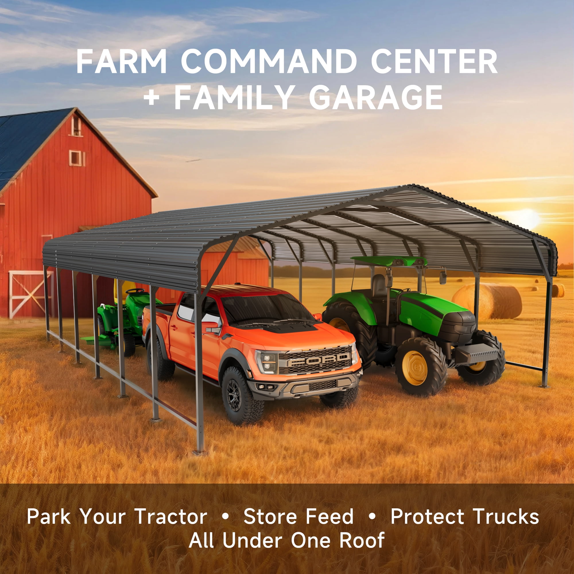 EASYHAWK 20x30 FT Heavy Duty Galvanized Steel Carport - Outdoor Metal Carport Vehicle Shelter for Cars, Trucks, SUVs, Boats & Tractors