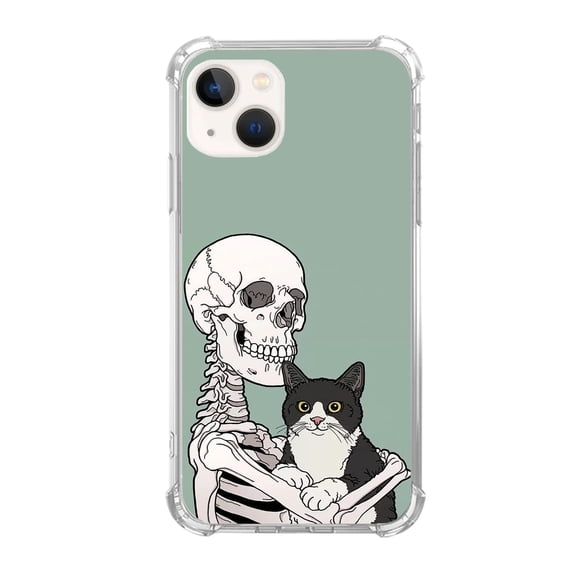 Skull and Cat Case Compatible with iPhone 13,Aesthetic Art Design TPU Full Cover Shock-proof Case