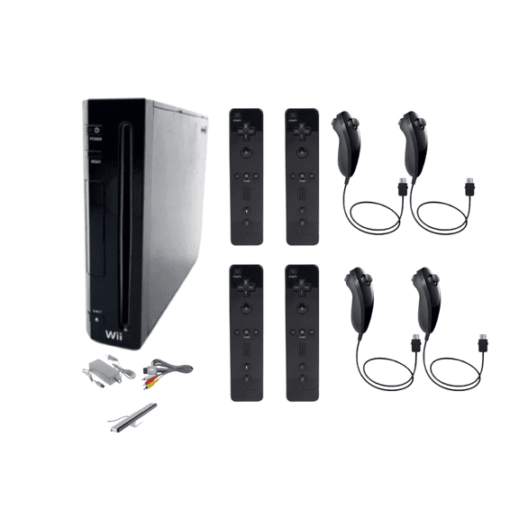 Nintendo Wii Video Game Console Black Refurbished Bundle for 4 Player Set
