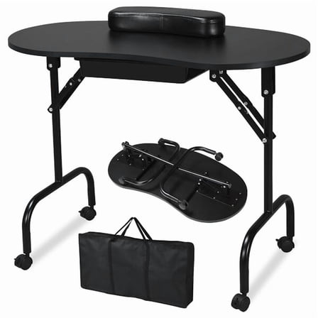 Wubio Black Manicure Table Nail Portable Folding Beautician Desk Workstation W/ Bag