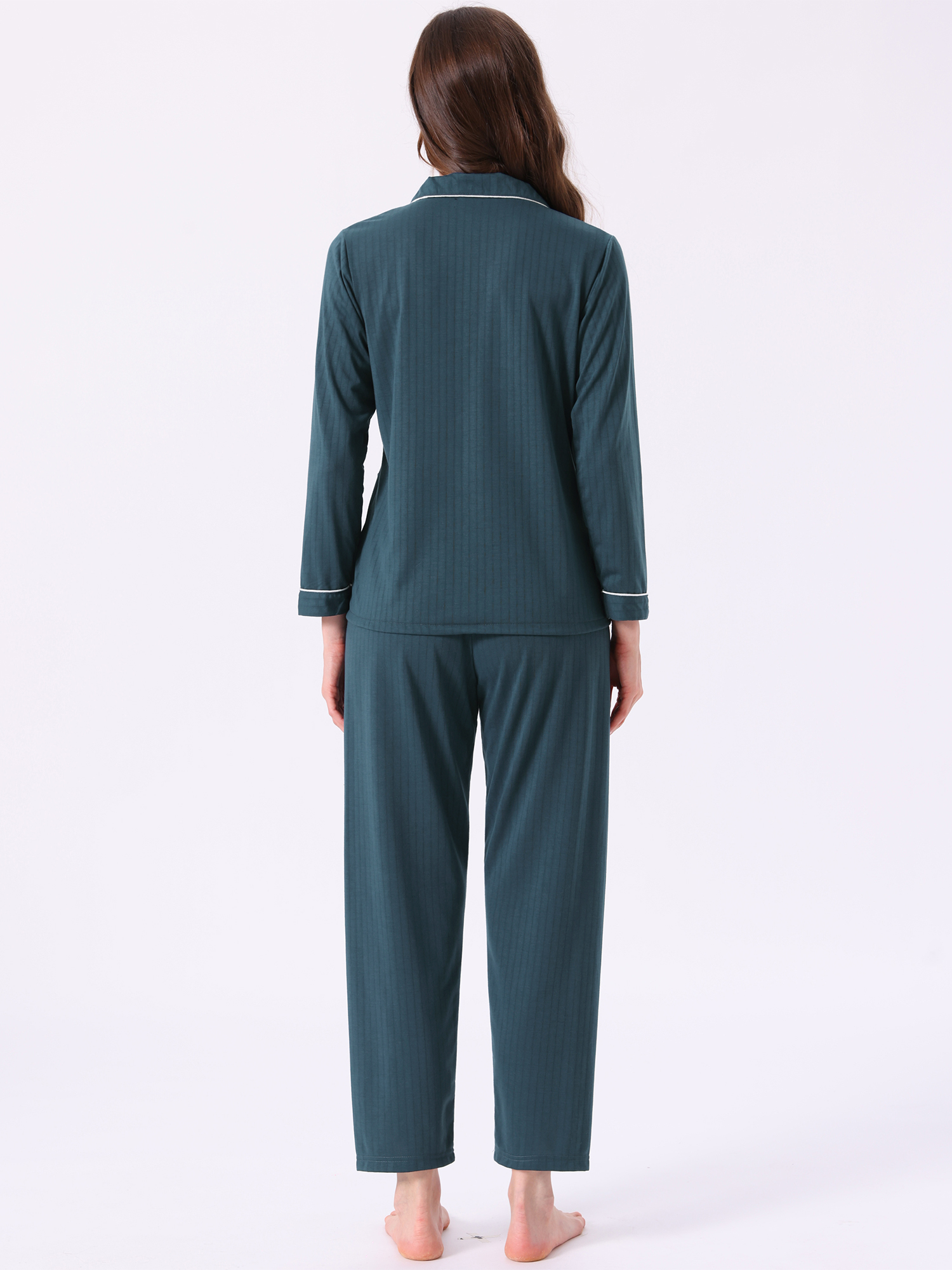 DARING DIVA Cotton Pajamas Long Sleeve Lounge Sets Button Down Pants S Lake Blue