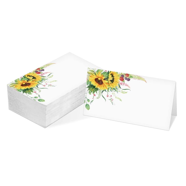 Tarjeta Para Mesa, Tarjetas Estilo Tienda De Campaña Con Temática De Girasol, Paquete De 25 Tarjetas Plegables Por La Mitad Para Lugar De Recepción, Perfectas Para Fiestas De Girasoles, Bodas, Despedi
