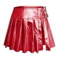 thumbnail image 4 of KHONTS Women's Metallic Mini Skirt Low Rise Buckle Detail Zipper Slit Short Pleated Skirt Red XL, 4 of 7