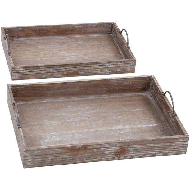 Decmode Wood Tray, Set of 2, Multi Color - Walmart.com