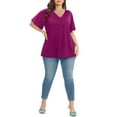 thumbnail image 5 of WellSize Women Plus Size Tops Dressy Lace V Neck Shirts Casaul Short Sleeve Tunic Blouses, 5 of 8