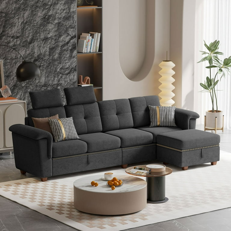 Dark gray deals sectional with ottoman