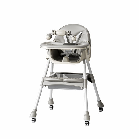 YYuan High Chair, 4 in 1 Convertible Highchair, Light Weight Portable Highchair, Fast-Folding, Toy Rack, Polypropylene-PP-Steel, Grey