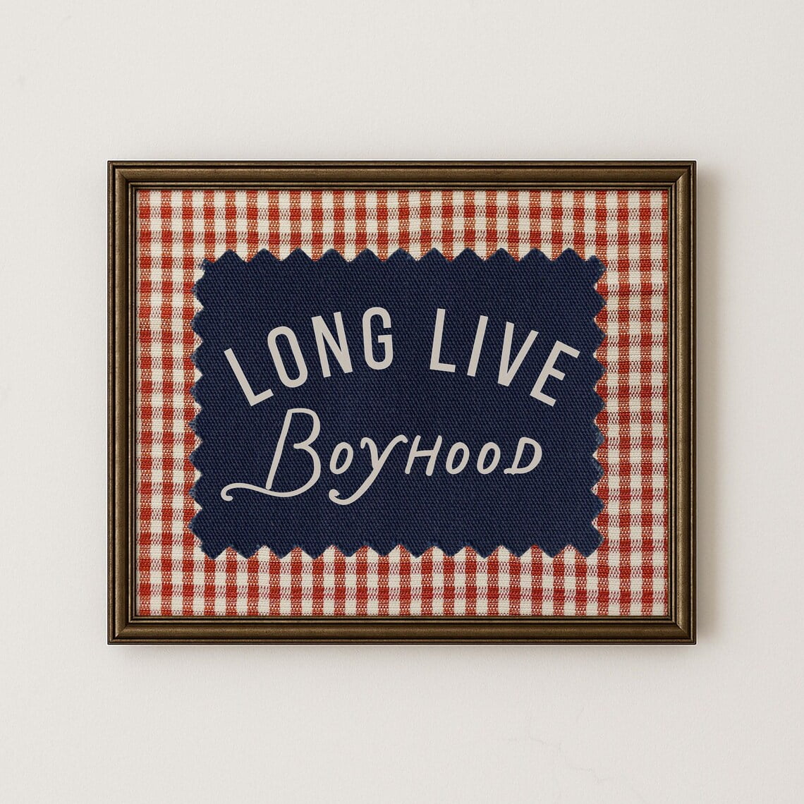 Long Live Boyhood Vintage Boy Room Art Rustic Americana Nursery Wall Art Gingham