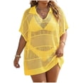 thumbnail image 2 of Maqroz Womens Crochet Cover Up Top Short Sleeve Beach Swimsuit Coverups V Neck Collared Knit Tunic Loose Sheer Mesh Swimwear, 2 of 6