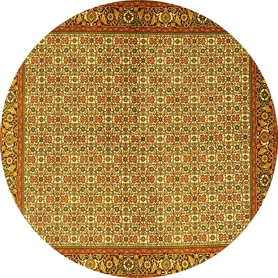 Ahgly Company Machine Washable Indoor Round Persian Yellow Traditional Area Rugs, 5' Round