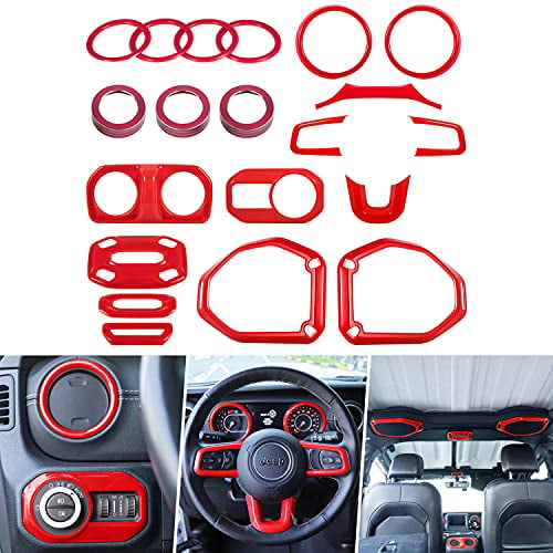 3pcs Steering Wheel Cover Trim Interior Accessories for Jeep Wrangler JL JLU 2018-2021（Red） 