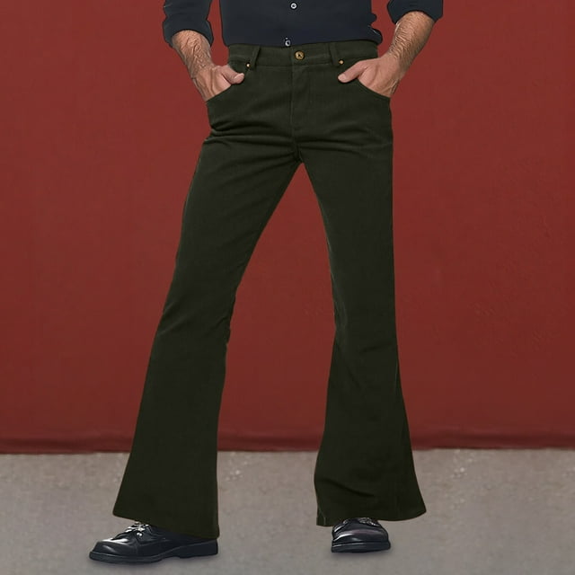 Casual Flared Trousers with Button Detailing for Relaxed Everyday Wear Retro- Solid Color Bottoms for Men
