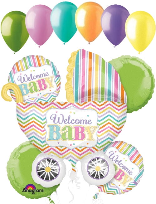 11pc Bright Baby Buggy Balloon Bouquet Party Decoration Welcome Home Shower Girl