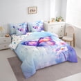 thumbnail image 4 of Manfei Girly Pirple Butterfly 7-Piece Twin Bedding Sets for Girls, Chic Watercolor Groovy Bedding Comforter Set, Cute Cartoon Animal Reversible Sheet Sets, Microfiber Bedroom Decor, 4 of 8