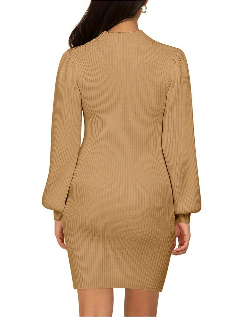 Popoship Maternity Sweater Dress for Pregnant Women Turtleneck Puff Sleeve Knit Slim Fit Bodycon Mini Dress, Women's, Size: XL, Bronze
