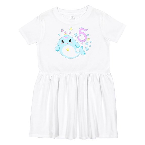 Inktastic Happy 5th Birthday with Cute Narwhal Stars and Bubbles Girls Toddler Dress