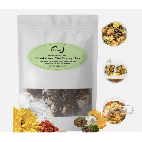 Dandelion Wolfberry Tea Bags, Natural Kidneys & Liver Health Tea with Dandelion, Chrysanthemum, Wolfberry, Cassia Seed, Orange Peel, Gardenia, Tea Organic