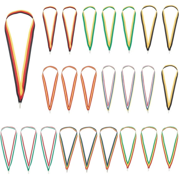 Colorful 40 Pcs Striped Medal Lanyards 8 Styles Polyester Award Neck Ribbons Medals Neck Ribbons with Snap Clips for Competitions Sports Meeting Sport Party