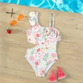 thumbnail image 2 of Toddler Girls Leotard Swimsuits One Shoulder Hallow Out Waist Floral Patterns Ruffle Bathing Suit Infant Girl Swimsuit For Indoor Outdoor Summer Swimming, 2 of 7