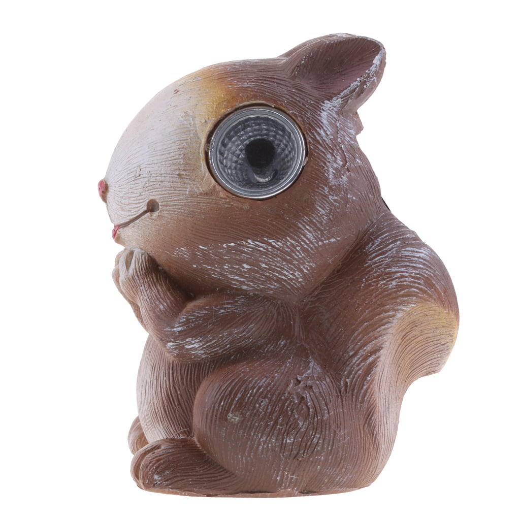 Resin Animal Bright Eyes Solar Panel Light Figurine Staute Decor Squirrel 
