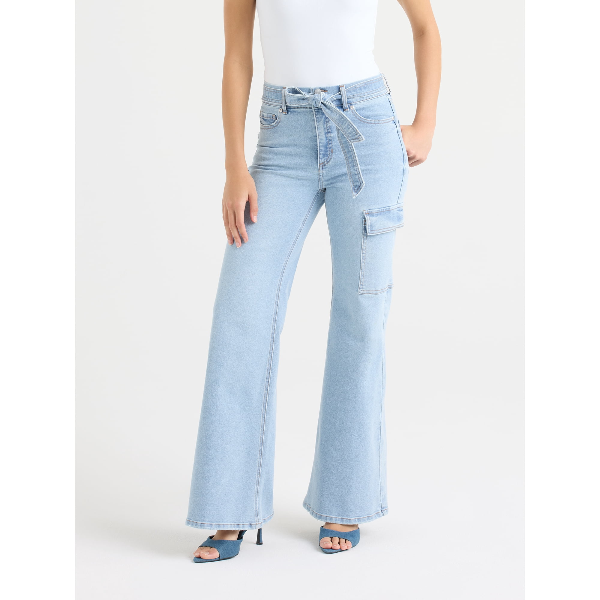Sofia by Sofia Vergara Women's and Women's Plus Margot Wide Leg High Rise Cargo Jeans with Belt, Sizes 0-28W