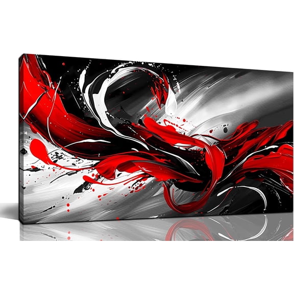 WFSposterBlack White and Red Abstract Print Picture Painting Large Canvas Wall Art for Living Room Bedroom Framed Canvas Wall Decor Modern Room Abstract Wall Decorations Artwork SizeReady to Hang