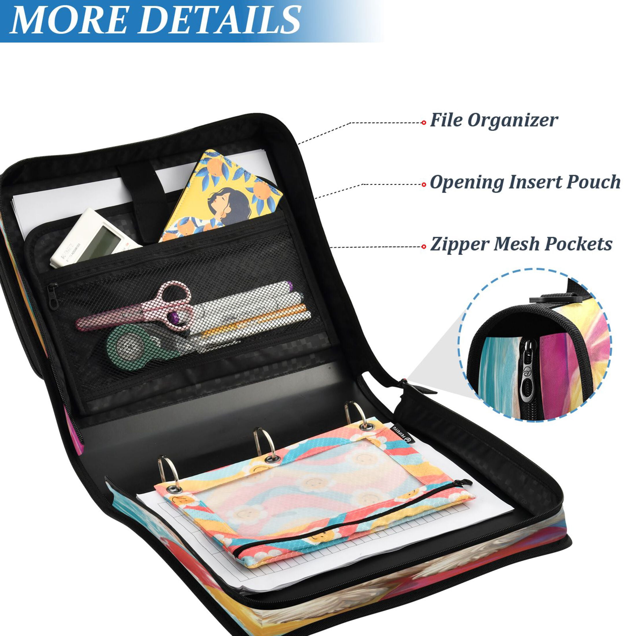 YAZAOO Zipper Binder trapper keeper Documents Organized Design Playful Poolside Pup Printed