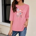 thumbnail image 5 of Charella Women's Floral Printed Tops Flower Graphic Tee Casual Crew Neck 3/4 Sleeve Shirts Loose Fit Clothes (L, Pink 2), 5 of 6