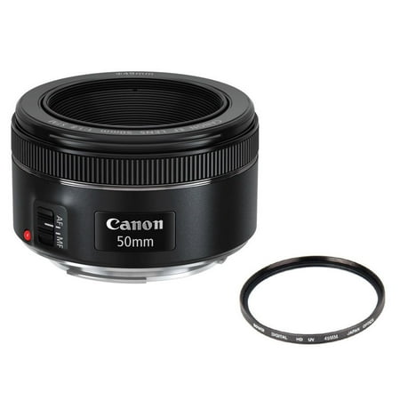 Canon EF 50mm f/1.8 STM Auto Focus Lens + 49 UV Filter for Canon T6i, T6s, (Best Canon Lenses For Travel Photography)