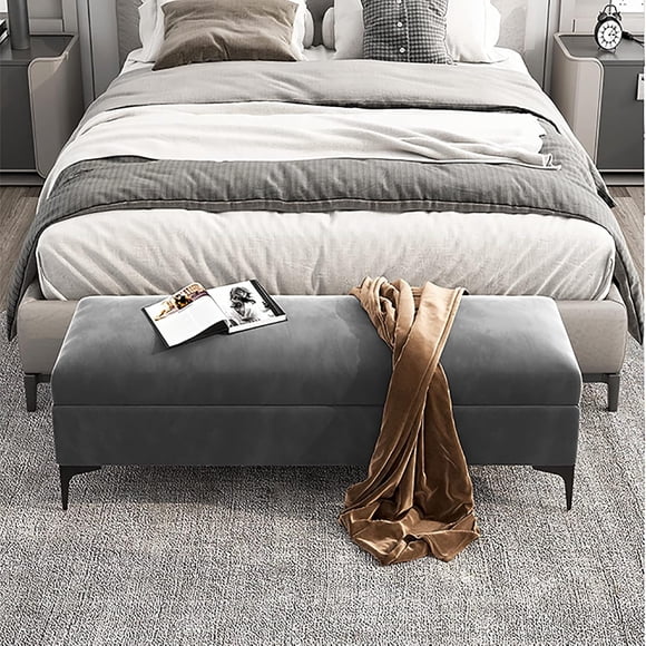 Storage Bench,Storage Bench Velvet Upholstered End of Bed Bench,Premium Storage Chest Bedroom Bench with Storage,No Need to Assemble-Gray 80x40x43cm(31x16x17inch)
