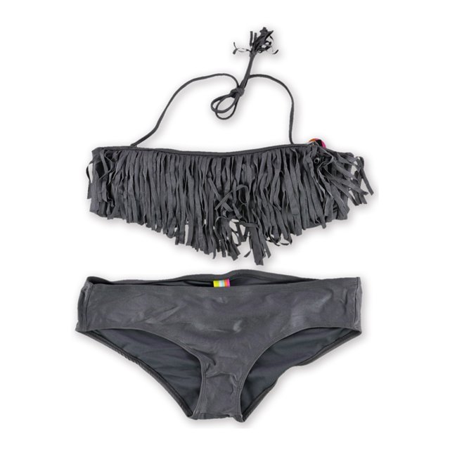 Raisins Bandeau de 2 piezas con flecos fruncidos para mujer, gris, extragrande
