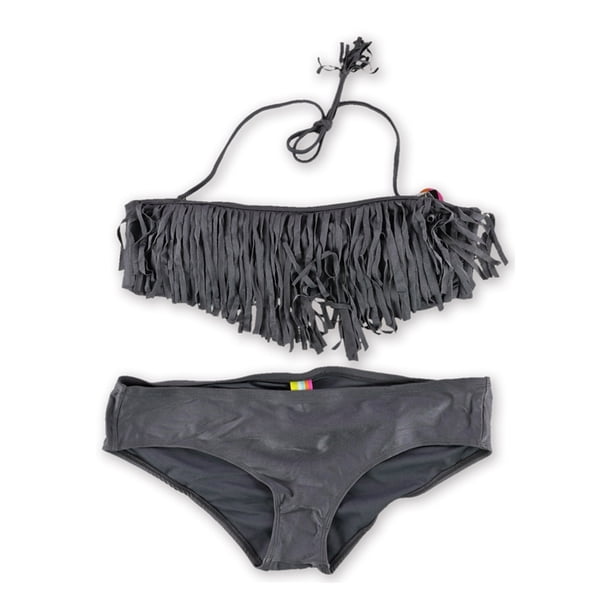 Raisins Bandeau de 2 piezas con flecos fruncidos para mujer, gris, extragrande