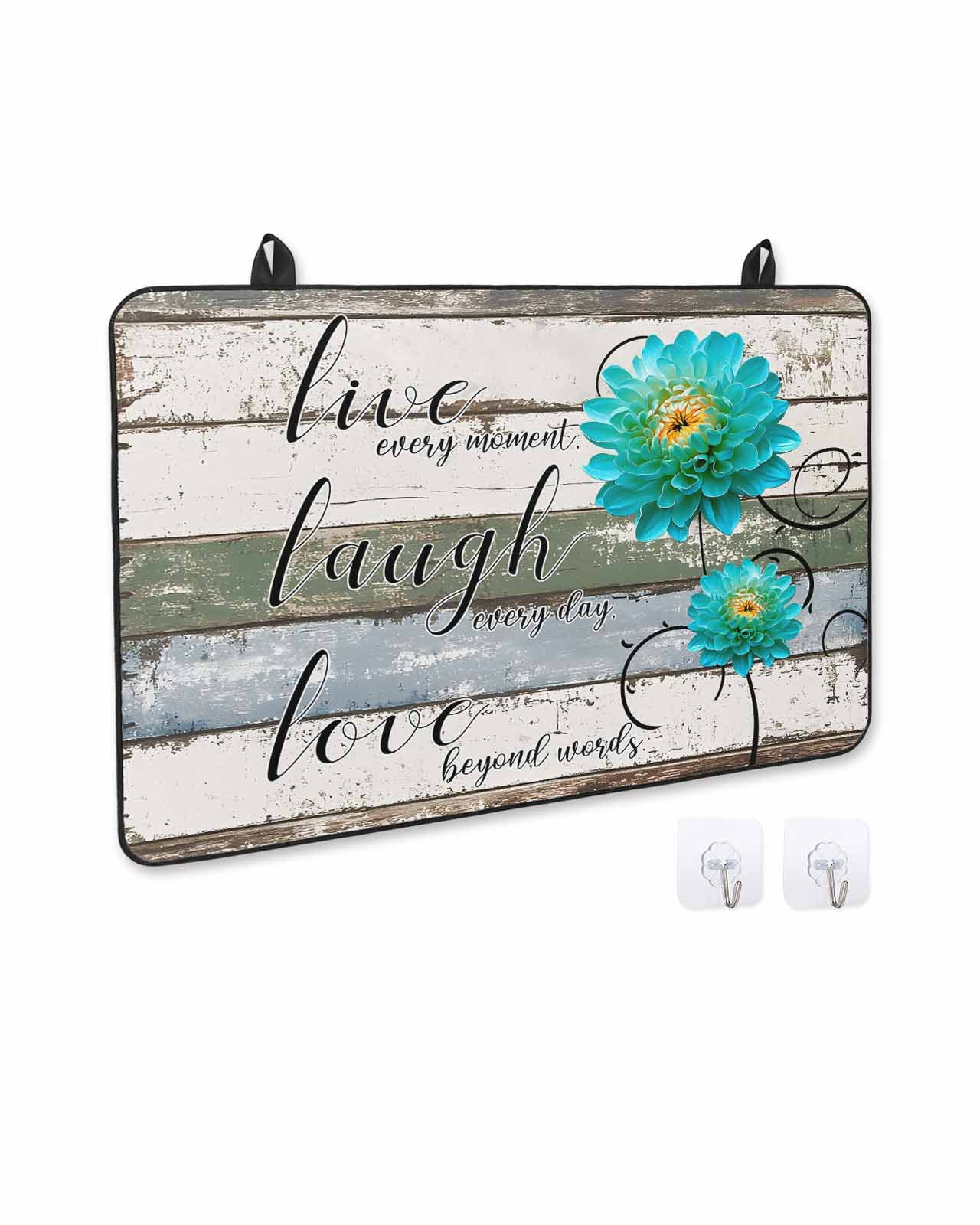 nqOlkjepod Large Induction Cooktop Protector Mat 24"x21", Teal Floral Stove Top Covers for Electric Stove, Farmhouse Green White Blue Wooden Decorative Stove Burner Cover Mats, Glass Top Stove Cover