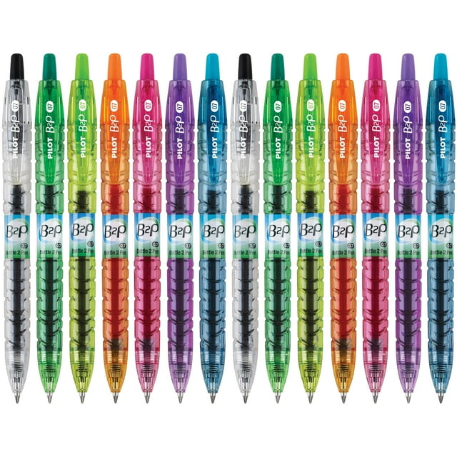 Pilot B2P Colors - Bolígrafo De Gel De Bola Rodante Recargable Y Retráctil De Botella A Bolígrafo Hecho De Botellas Recicladas, Punta Fina, Tintas G2 De Colores Surtidos, Paquete De 14 (15355)