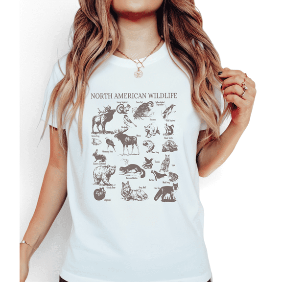 White Womans Print Tshirt Graphic Tees Shirts S-5XL Wildlife Chart Relaxed Cotton Tops