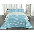 thumbnail image 2 of Ambesonne Blue White Quilted Coverlet 3 Pcs, Cartoon Sky Clouds, King Size, Pale Blue Pale Blue, 2 of 4