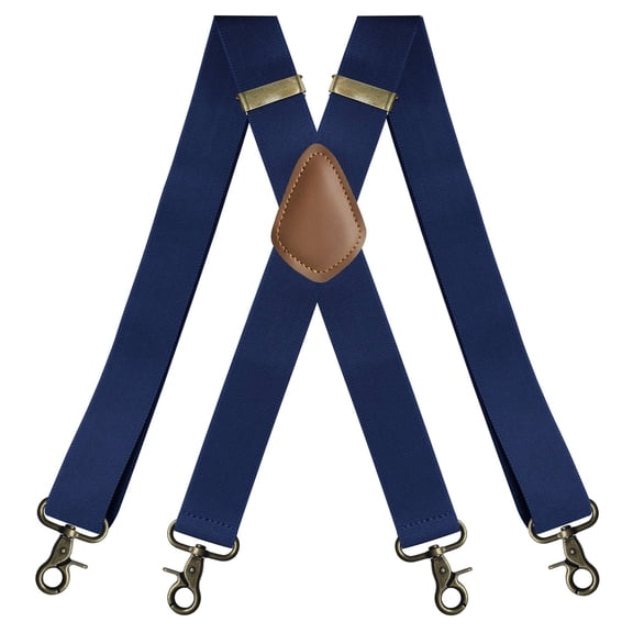 Vintage Suspenders for Men 1.4" Heavy Duty Adjustable X-Back Blue Suspenders With 4 Snap Hooks