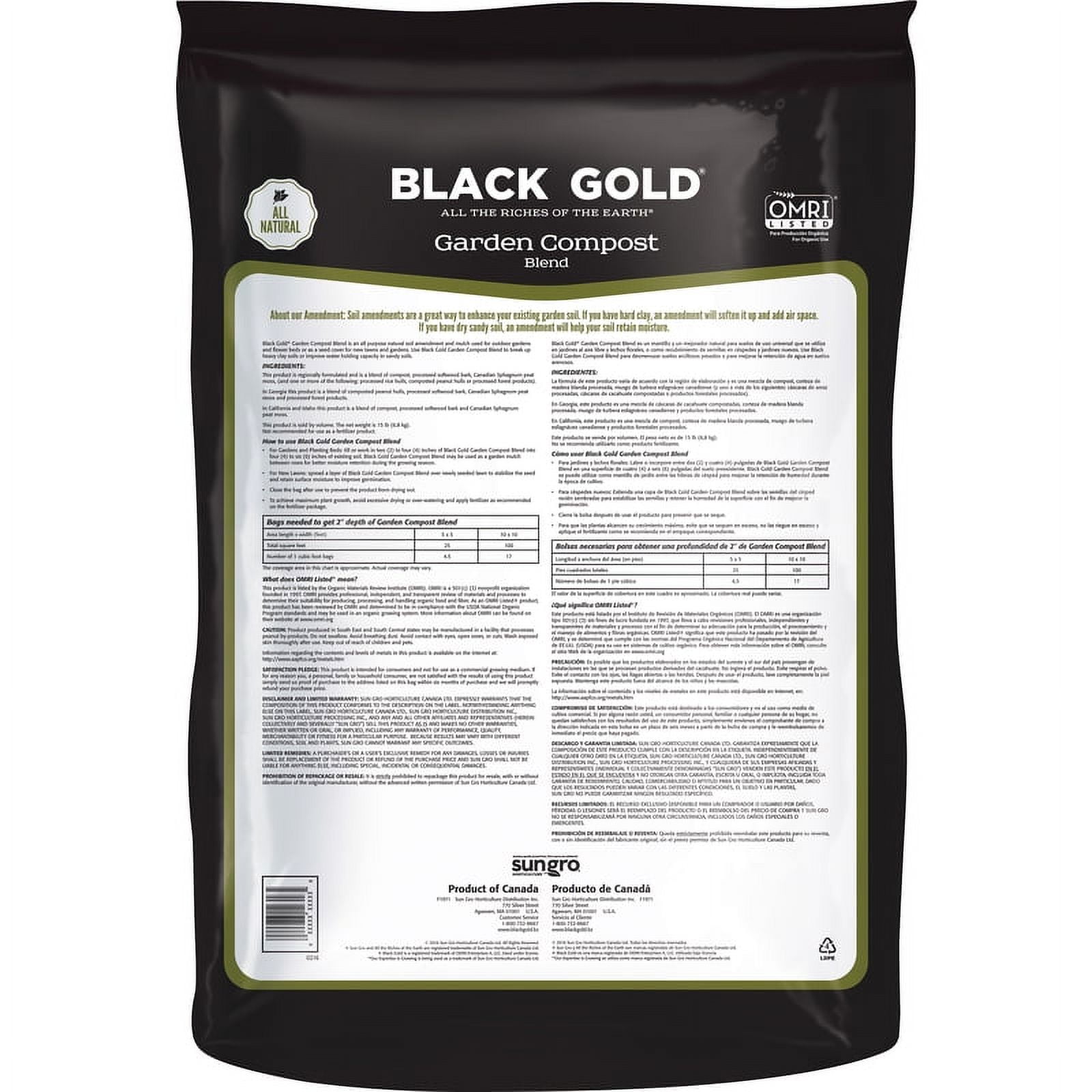 SunGro Black Gold Natural and Organic Garden Compost Blend Potting Mix, 1 Cu Ft