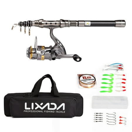Lixada Telescopic Fishing Rod and Reel Combo Full Kit Spinning Fishing Reel Gear Organizer Pole Set with 100M Fishing Line Lures Hooks Jig Head and Fishing Carrier Bag Case Fishing (Best Jigging Reel 2019)