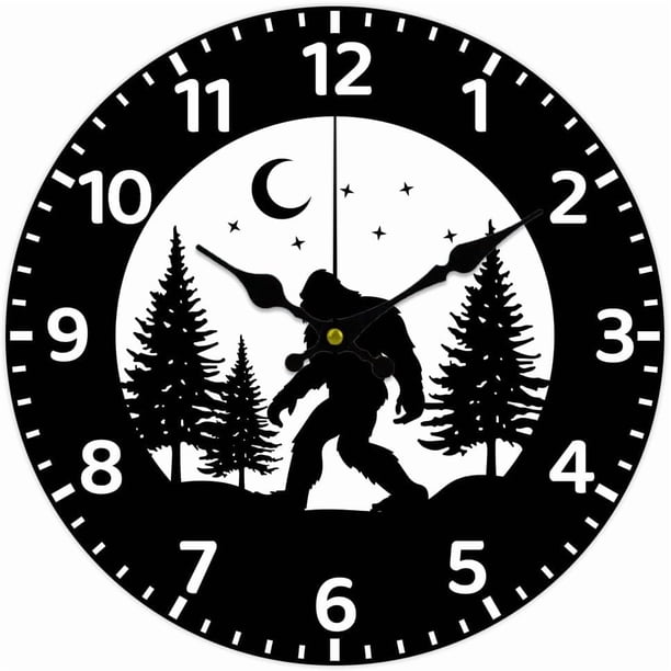 Reloj de pared redondo decorativo de 12 pulgadas con diseño de orangután y luna, funciona con pilas, silencioso y sin tictac.