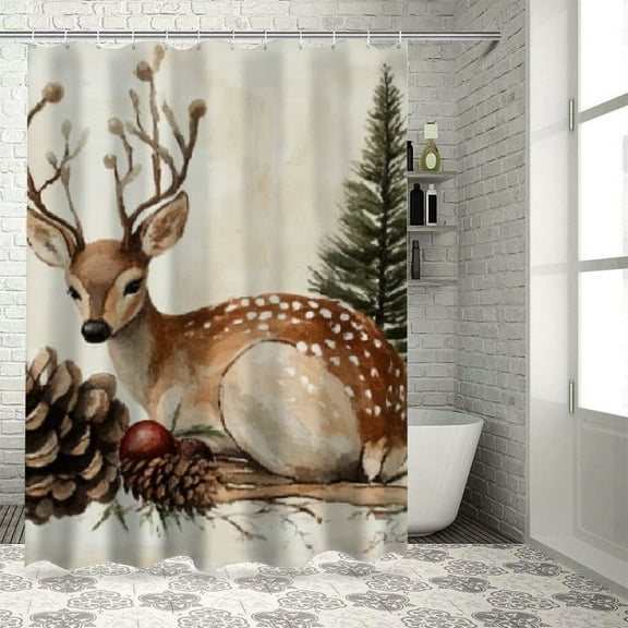 BCIIG Deer Pine Cone Ecological Art Shower Curtain Set with Hooks 36"x72