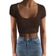 thumbnail image 1 of Top de manga corta con cuello redondo para mujer, camisa de punto acanalada de Color puro, elegante, a la moda, ajustada, para trabajo de oficina, 1 of 5
