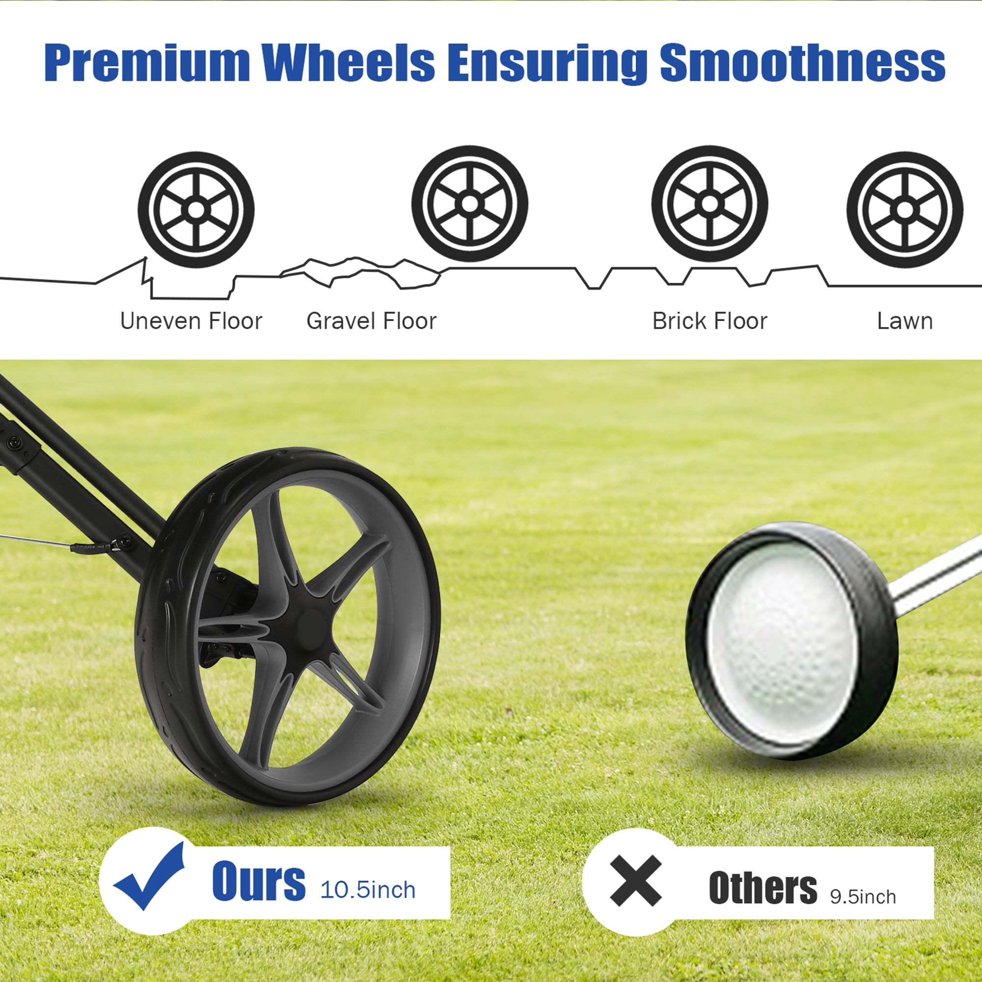 Gymax Foldable 3-Wheel Golf Push and Pull Cart Trolley with Adjust Handle Brake, Gray