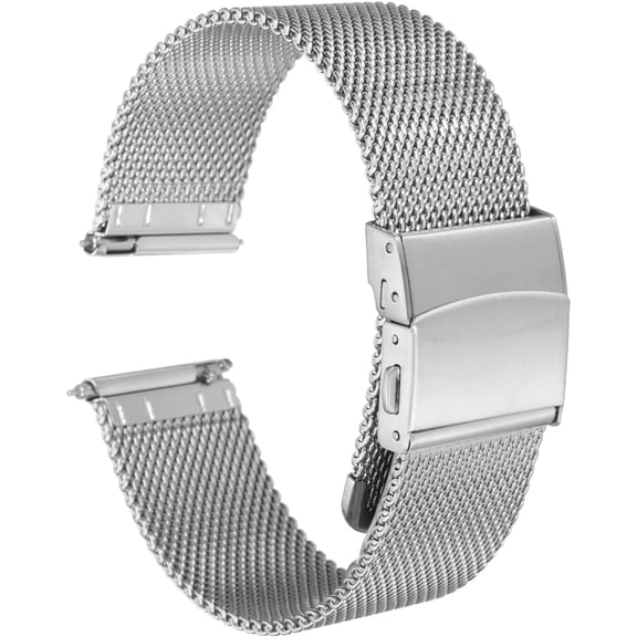 Stainless Steel Mesh Watch Band Quick Release Metal Strap Adjustable Fold Clasp Replacement Bands Silver Tone 20mm