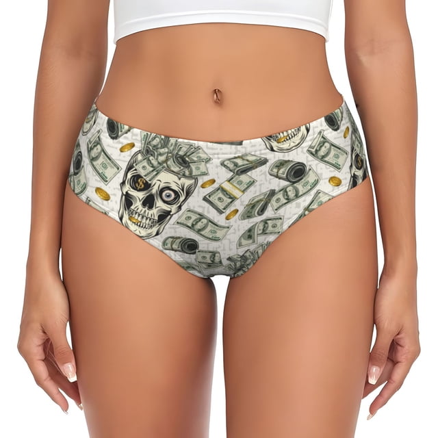 Fotbe Skull with Cash Calzones Estampados para Mujer – Ropa Interior de Algodón, Cómoda, Suave y Elástica-X-Small